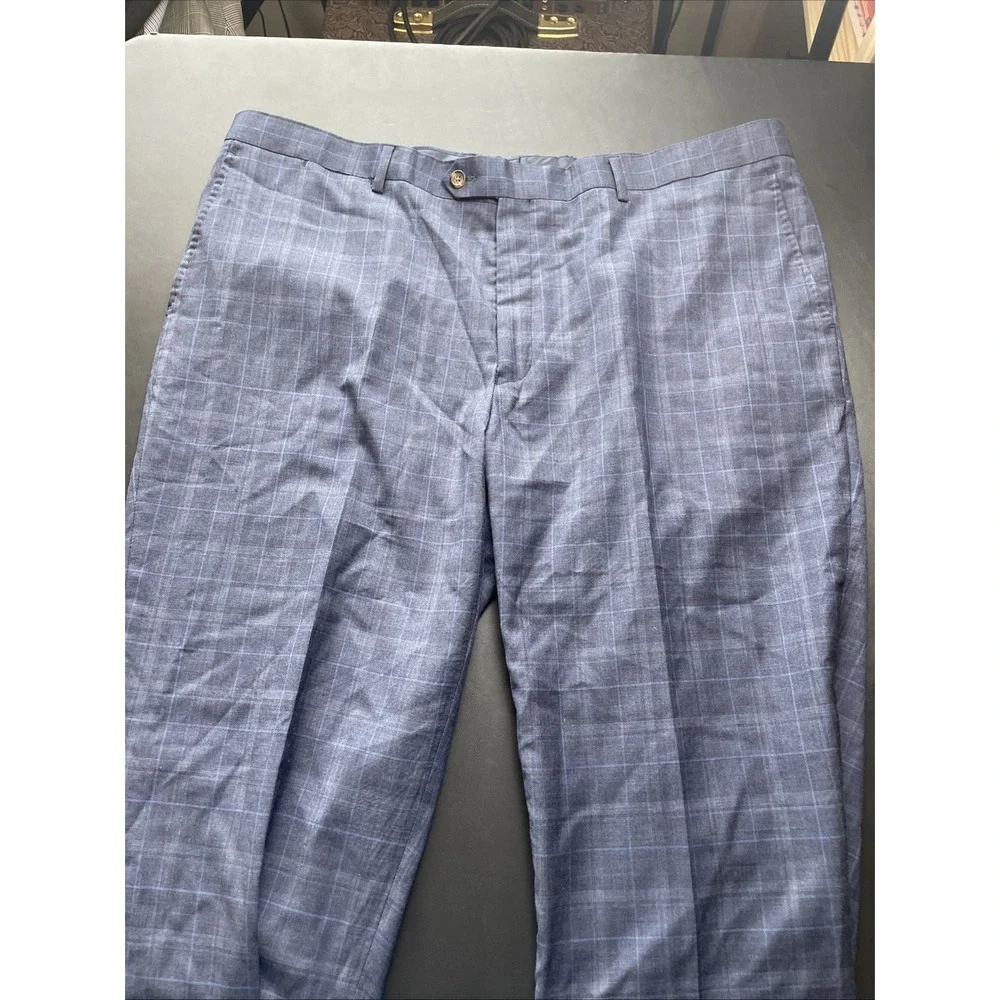 Max Davoli Baroni Suit 48S 100% Wool Super 150s Blue Plaid Pants 42 x 29